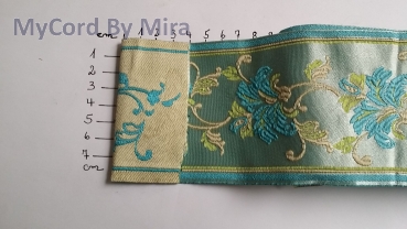 Jacquard Webband 80 mm -  türkise Blume