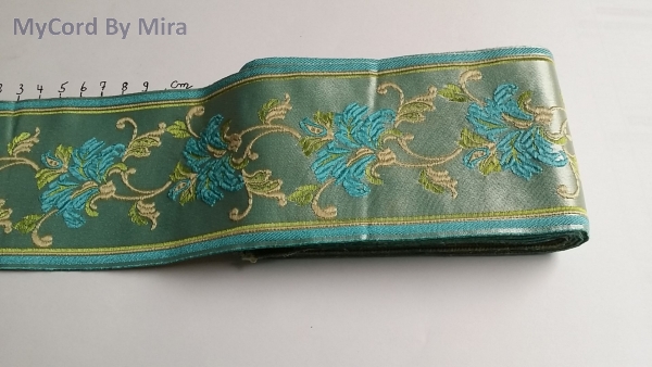 Jacquard Webband 80 mm -  türkise Blume