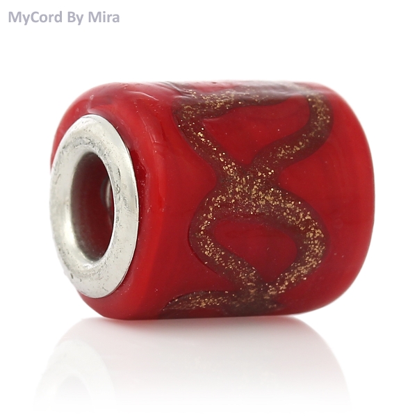 European Charm rot mit Glitter  - Lochdurchmesser  5,1mm
